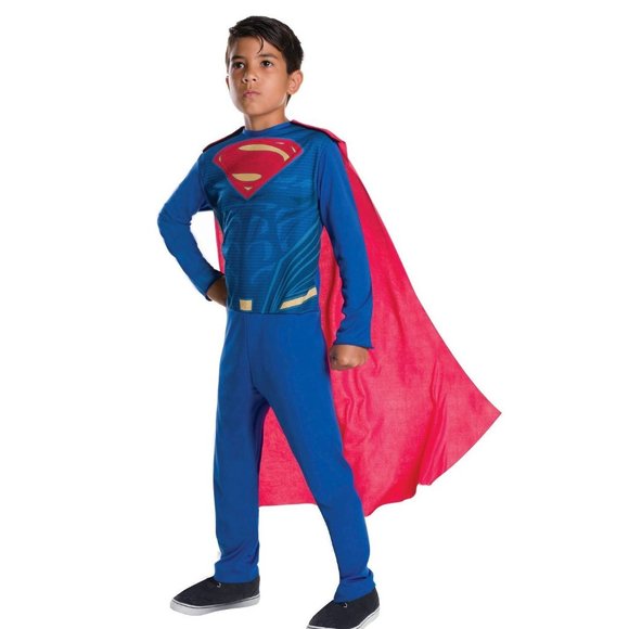 Boys SUPERMAN Jumpsuit Cape Costume Sz L 10/12 NWT